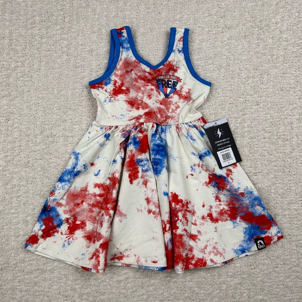 Rags‎ to Raches Dress Girls 2T Red Blue Tie Dye Stretch Patriotic Flare Twirl